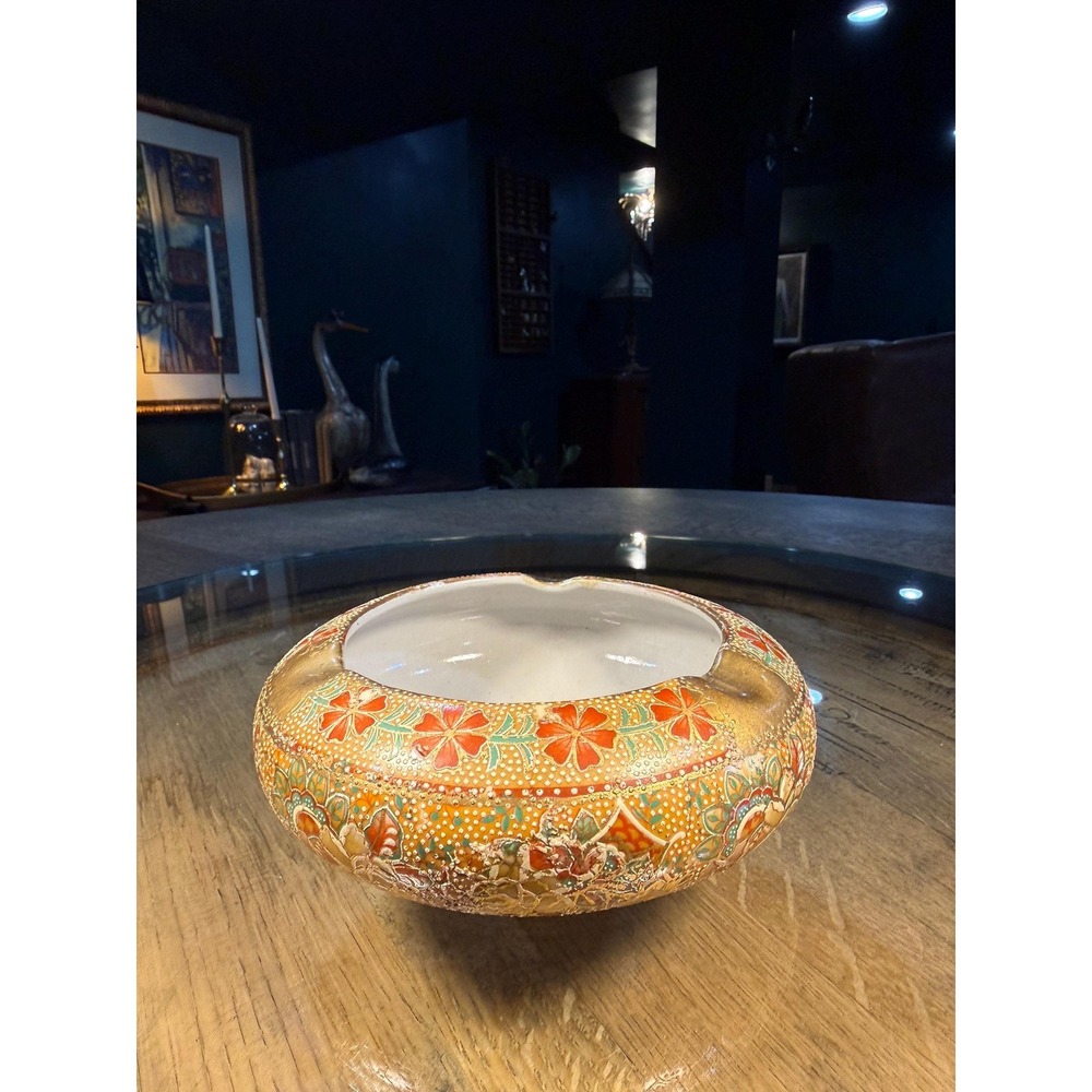 Vintage Hand-Painted Gold Floral Ceramic Ashtray | Mid Century Catchall - Picture 4 of 17